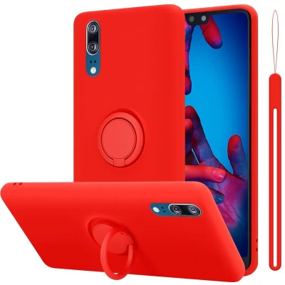 Afbeelding van Cadorabo Hoesje geschikt voor Huawei P20 in LIQUID ROOD Beschermhoes van flexibel TPU silicone Case Cover met ring