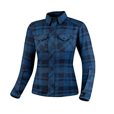 Afbeelding van SHIMA RENEGADE LADY 2 Motorhemd voor dames, flanellen motorjas, FiberQL, Aramide en koellaag, CE bescherming, ritssluiting (blauw, L)