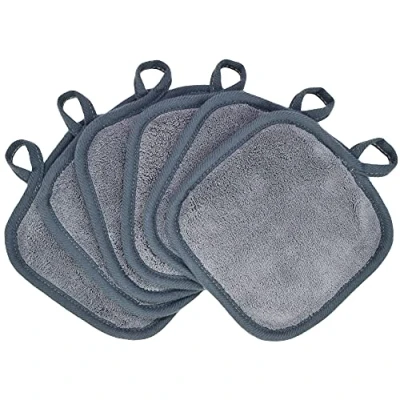 Afbeelding van BloomSesame Set van 6 microvezel reinigingsdoekjes, herbruikbaar, gezichtsreinigingsdoek, grijs, 12,7 x cm