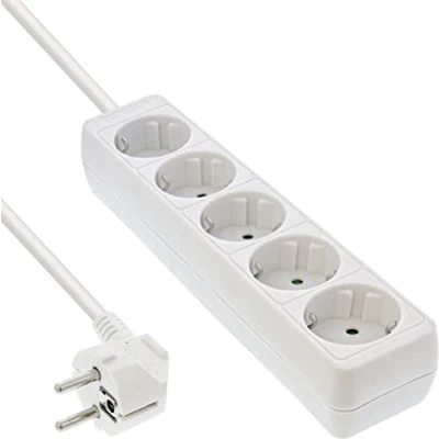 Image de Bande d&#039;alimentation InLine® type F allemande 5 ports + verrou de sécurité pour enfant blanc, 1,5 m