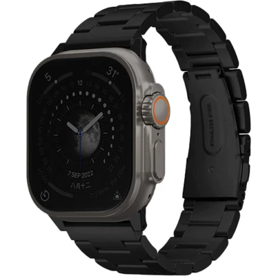 Afbeelding van Uniq Osta Strap Case voor Apple Watch 42/44/45/ 49mm Serie 1/2/3/4/5/6/7/8/SE/SE2/Ultra Roestvrij Staal Zwart