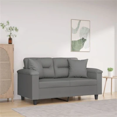 Afbeelding van vidaXL Tweezitsbank met kussens 120 cm microvezelstof donkergrijs