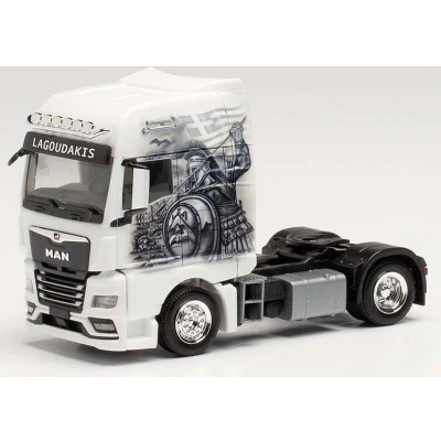 Afbeelding van Herpa MAN vrachtwagen TGX GX Lagoudakis 1/ Archilles, Held von Troja schaal 1:87 lengte 6,5cm