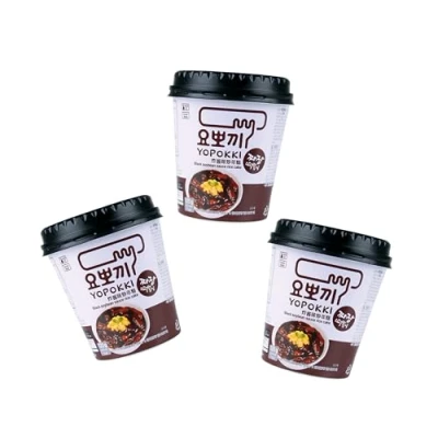 Afbeelding van Yopokki Jjajang 3 kopjes zwarte bonen rijst pittige Koreaanse rijsttaart OG ASIA x 120 g