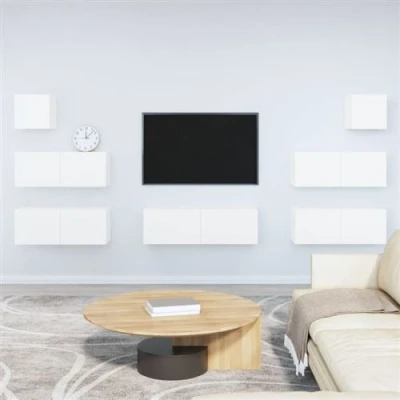 Afbeelding van vidaXL 7 delige Tv meubelset bewerkt hout wit