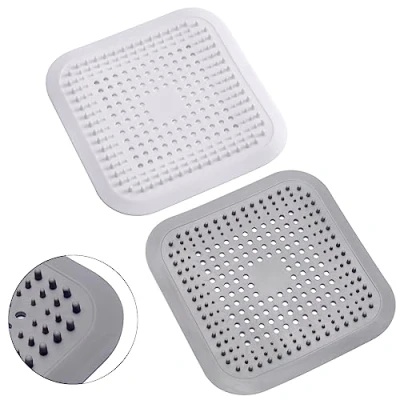 Afbeelding van Alyvisun 2 stuks siliconen haarvanger voor douche met zuignap, afvoerbescherming, gootsteenfilter, universeel haarfilter badkamer, badkuip, keuken (wit + grijs)