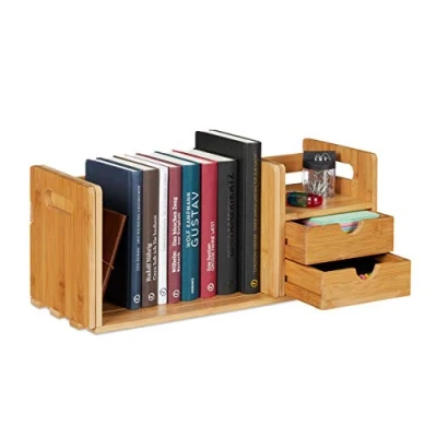 Afbeelding van Relaxdays bureau organizer bamboe boekenrek 2 lades documentenhouder