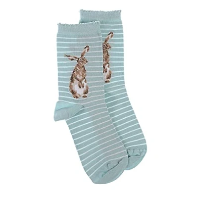 Afbeelding van Wrendale Designs sokken met patroon, Blauw en wit haas bij, M, bij