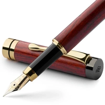 Afbeelding van Wordsworth &amp; Black &#039;s Vulpen, bamboehout, luxe, extra fijne punt, geschenkdoos; 6 inktpatronen, inktconverter voor navulverpakking, kalligrafie [rozenhout]