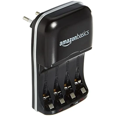 Afbeelding van Amazon Basics AA en AAA Ni MH batterijlader met USB poort