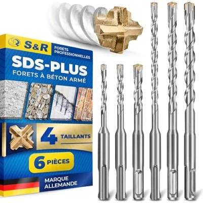 Afbeelding van S&amp;R SDS Plus Boor voor gewapend beton, 4 boorgaten (6 stuks): 5, 6, 8, 10. metselwerk, steen, graniet.