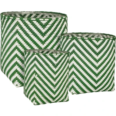 Afbeelding van Mica Decorations Merlijn Plantenmand Set van 3 Donkergroen, Wit