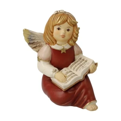 Afbeelding van Goebel Kerst Decoratief beeld Engel Muziekles rood Aardewerk 10cm