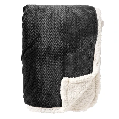 Afbeelding van Dutch Decor BOBBY Plaid 150x200 cm fleece deken met sherpa voering Raven zwart