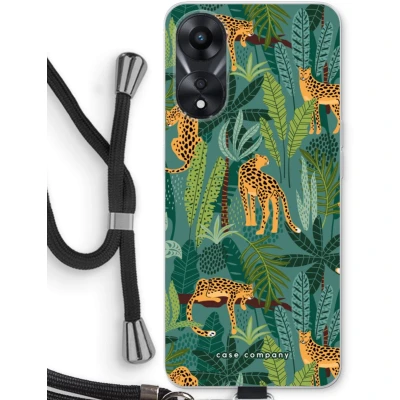 Afbeelding van Case Company® hoesje met Koord geschikt voor Oppo A58x Luipaard 2 Telefoonhoesje Zwart Bescherming aan alle Kanten en Over de Schermrand