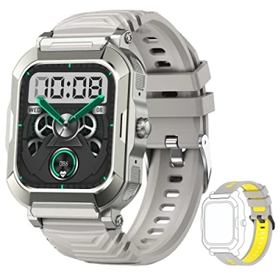 Afbeelding van Popglory Smartwatch voor heren, 4,9 cm met Bluetooth, oproep, robuuste activiteitstracker bloeddruk en zuurstof, hartslag, stappenteller, compatibel
