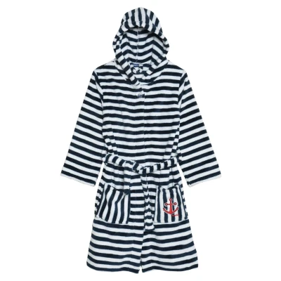 Afbeelding van Playshoes Ringel Maritim Badjas voor kinderen, Maat: 158/164, White/dark blue
