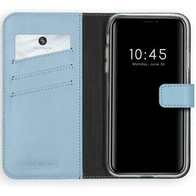 Afbeelding van Selencia Hoesje Geschikt voor iPhone 11 Met Pasjeshouder Echt Lederen Bookcase Lichtblauw