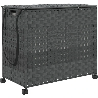 Afbeelding van Wasmand op wielen 66x35x60 cm rattan grijs