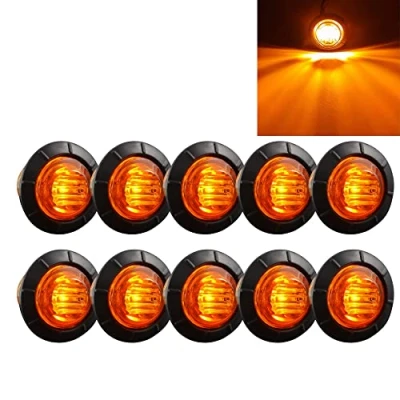 Afbeelding van BOOMBOOST 10 stuks 1,9 cm ronde zijmarkeringslichten 3 leds waterdicht 24 V universeel voor auto aanhanger vrachtwagen bus bestelwagen geel
