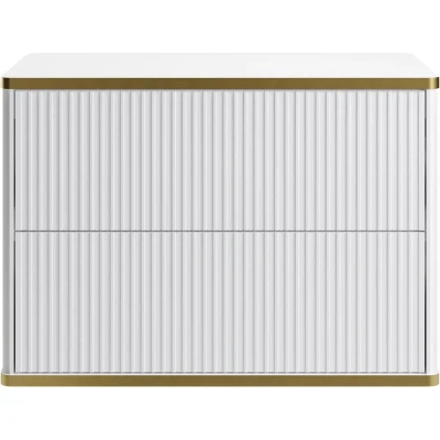 Afbeelding van Hangend geribbeld wastafelmeubel met goudkleurige randen Wit L80 cm KELIZA L 80 x H 54 D 47