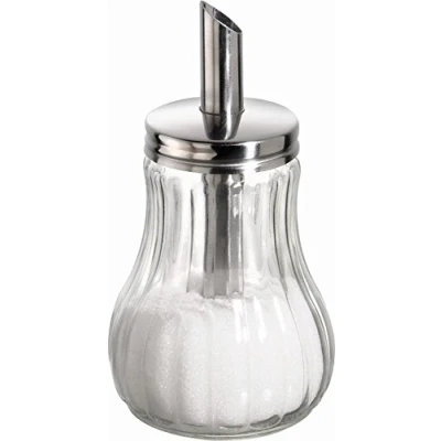 Afbeelding van APS 40486 suikerdispenser van glas met roestvrij stalen meetbuis Ø 8 x 15 cm 0,25 liter