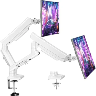 Afbeelding van ELIVED EV6012W Monitorhouder voor 2 schermen van 13 tot 32 inch, ondersteunt 9 kg monitor met VESA 75/100 mm, monitorarm gasveer kantelbaar, draaibaar, wit