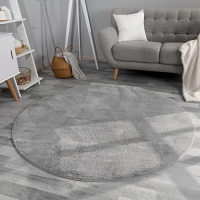 Afbeelding van TT Home Shaggy tapijt, hoogpolig, pluche, effen, modern, kleur: antraciet, afmetingen: 100 cm rond