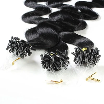 Afbeelding van 25 x 0,5 g haarverlenging met koude lussen 60 cm, kleur #1 donkerzwart, golvend