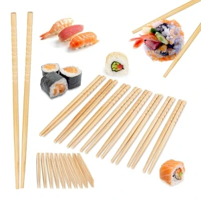 Afbeelding van Relaxdays sushi stokjes set 50 paar hebruikbaar met ribbels bamboe
