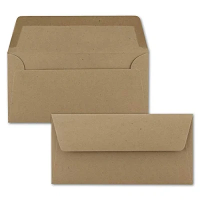 Afbeelding van Neuser PAPIER Enveloppen van kraftpapier, DIN lang, ecologisch bruin, natte plakrand, 11 x 22 cm, sluitbreedte, 120 g/m², gerecycled papier, 100 stuks