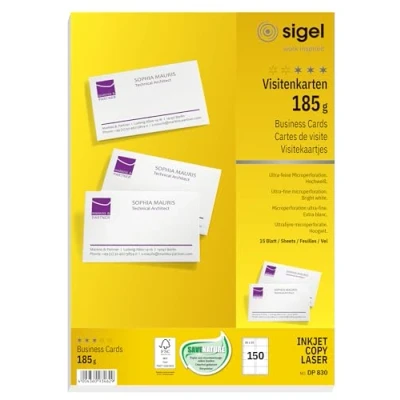Afbeelding van Visitekaart Sigel 85x55mm blanco 185gr wit 150 stuks