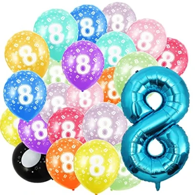 Afbeelding van 20 stuks verjaardagsballonnen in de vorm van een cijfer 8 jaar en 30 cm folieballonnen Verjaardagsdecoratie cijfervorm Helium Voor mannen vrouwen Decoratie