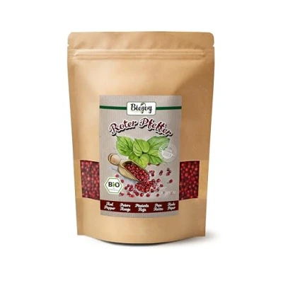 Image de Biojoy Poivre rouge en grain BIO (250 g), Graines de pour moulin, sans additifs (Piper nigrum)