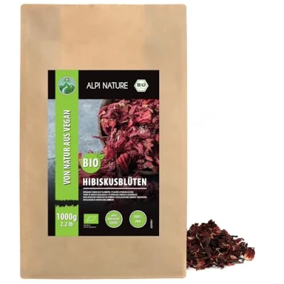 Image de Alpi Nature Hibiscus BIO Tisane 1kg, Fleurs d&#039;Hibiscus Entières Séchées, Thé en Vrac