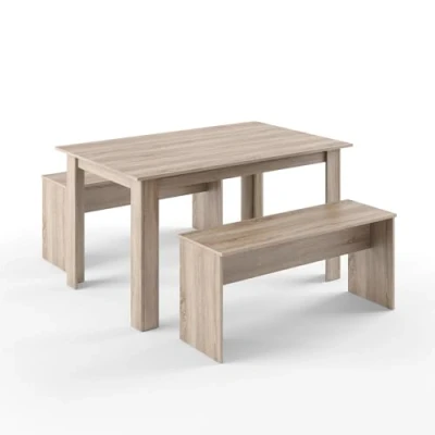 Afbeelding van Vicco Tafelgroep 140 x 90 cm 4 personen eetkamer eettafel keuken zitgroep tafel bank banken flexibel op te bergen (eiken)