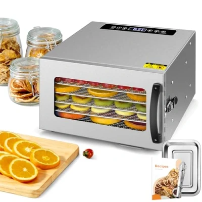 Afbeelding van Kwasyo Deshydrateur Aliment, Déshydrateur Inox 6 Étages, avec Minuteur (24H), Température réglable 30℃ 90℃, Électrique pour Boeuf, Fruits, Légumes, Sans BPA, 400W