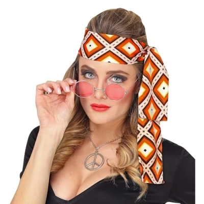 Afbeelding van WIDMANN Jaren 70 hippie ruiten hoofdband voor volwassenen