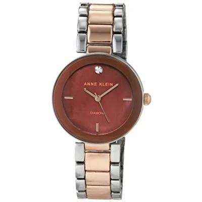 Afbeelding van Anne Klein Dameshorloge met echte diamanten wijzerplaat, Tweekleurig/Bruin, AK/1363BNRT