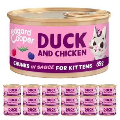 Afbeelding van 18x Edgard &amp; Cooper Kattenvoer Kitten Chunks Eend Kip 85 gr