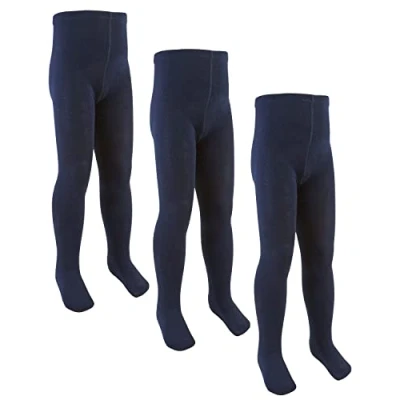 Afbeelding van 3 paar gebreide panty&#039;s van voornamelijk katoen, zacht, rekbaar, voor schooluniform, kinderen 2 tot 13 jaar, Navy Blauw
