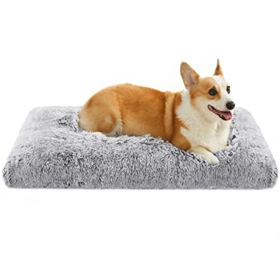 Afbeelding van Feandrea PGW202G01 Hondenbed, bank, huisdierbed, 95 x 60 cm, pluizige bekleding, machinewasbaar, hondenkussen, lichtgrijs