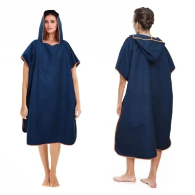 Afbeelding van Badponcho voor dames en heren, ponchohanddoek, surfhanddoek van microvezel, lange kapstok met capuchon, ideale handdoek strand, surfen, surfen (blauw