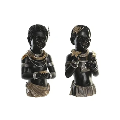 Afbeelding van Decoratieve figuren DKD Home Decor 20,5 x 18 35 cm Zwart Koloniaal Afrikaanse (2 Stuks)