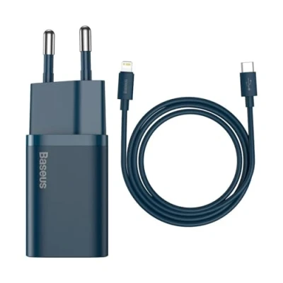 Afbeelding van Baseus Snellader 20W PD + USB C naar Lightning Kabel 1M Blauw