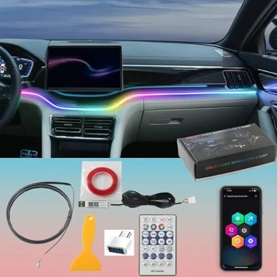Afbeelding van Kwoxet Led binnenverlichting voor de auto, auto binnenverlichting, 5 V USB poort, app bediening, podiumopties en 20 miljoen kleuren, decoratieve gadgets