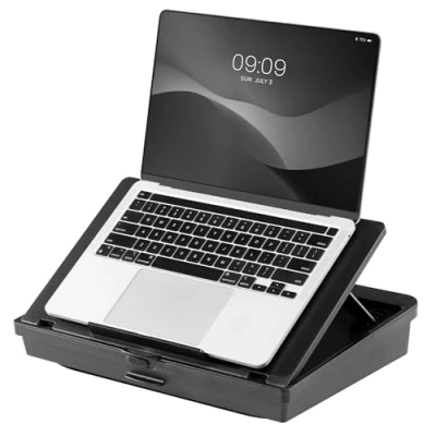 Afbeelding van Navaris Laptopstandaard pc tafel voor bed en kantoor ergonomische laptopaccessoire thuis op het werk opbergruimte inbegrepen in dienblad