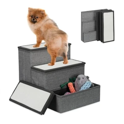 Afbeelding van Relaxdays hondentrap kleine honden 39 cm voor bank opvouwbaar kattentrap