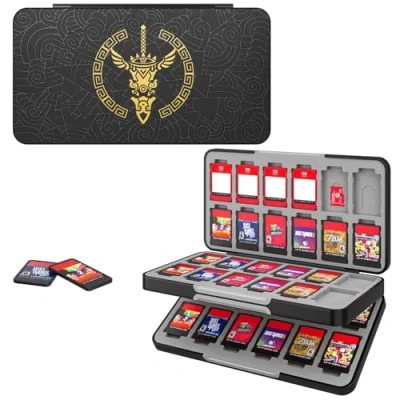 Afbeelding van MoKo Switch Game opbergdoos voor the Legend of Zelda: Tears Kingdom, 48 &amp; 24 SD kaartsleuven, compatibel met Nintendo OLED 2021/Switch/Switch Lite, Zelda