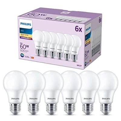 Image de Philips LED Lamp E27 Warmwit Licht 60 W Mat 6 Lampen